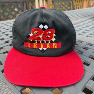 Irvan number 28 Black and Red Racing Cap. NASCAR